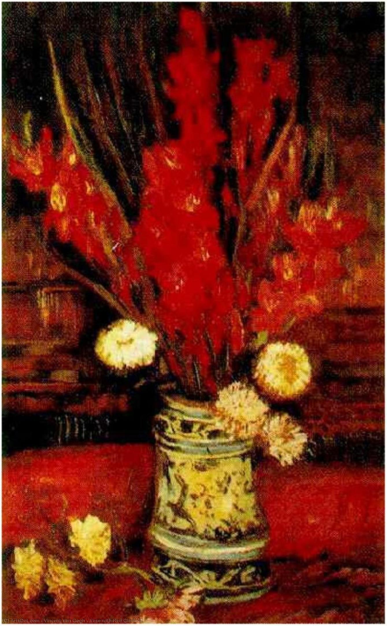Wikioo.org - The Encyclopedia of Fine Arts - Painting, Artwork by Vincent Van Gogh - Vase with Red Gladioli2