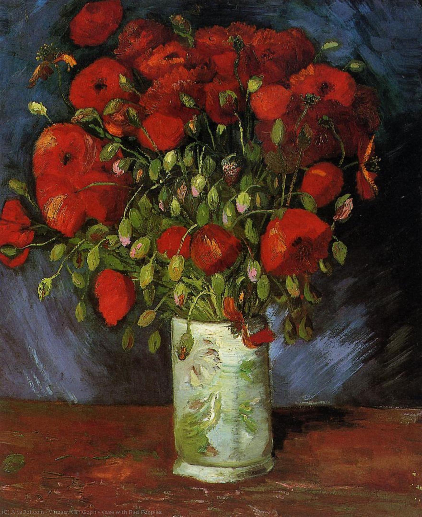 Wikoo.org - موسوعة الفنون الجميلة - اللوحة، العمل الفني Vincent Van Gogh - Vase with Red Poppies
