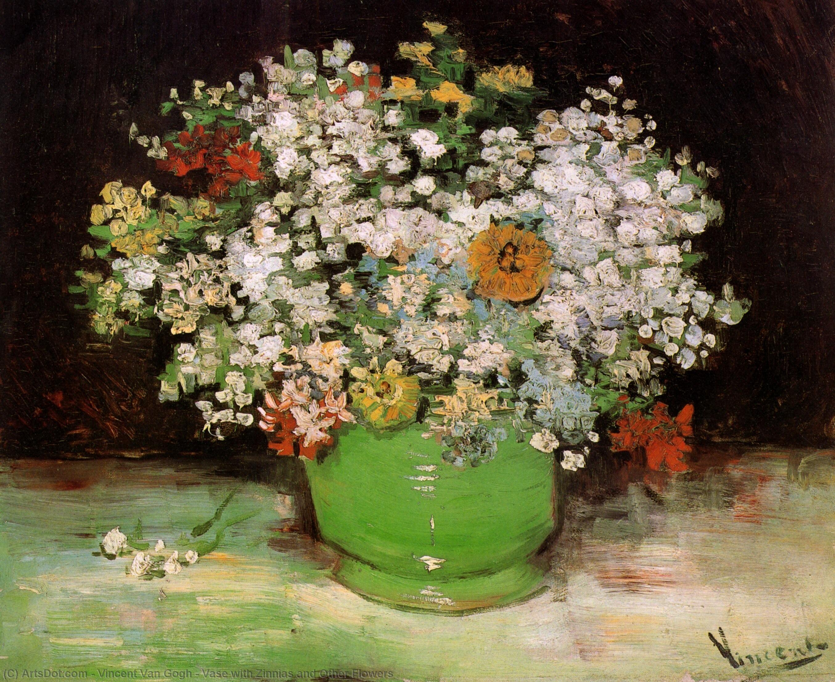 Wikioo.org - The Encyclopedia of Fine Arts - Painting, Artwork by Vincent Van Gogh - Vase with Zinnias and Other Flowers