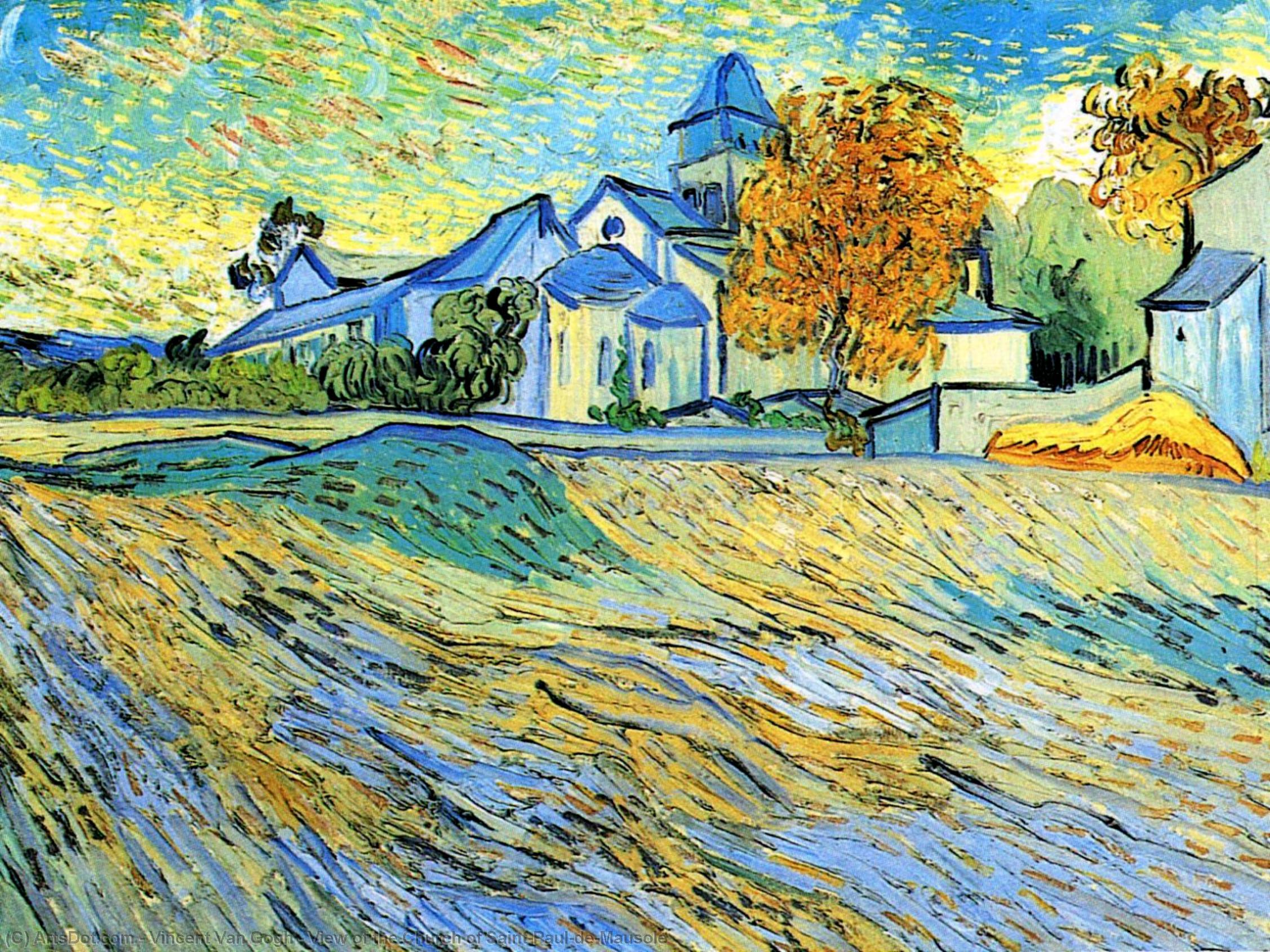 Wikioo.org – La Enciclopedia de las Bellas Artes - Pintura, Obras de arte de Vincent Van Gogh - Vista de la Iglesia de Saint-Paul-de-Mausole