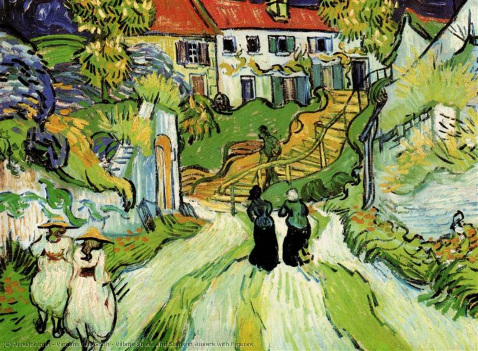 Wikioo.org - The Encyclopedia of Fine Arts - Painting, Artwork by Vincent Van Gogh - Village Street and Steps in Auvers with Figures