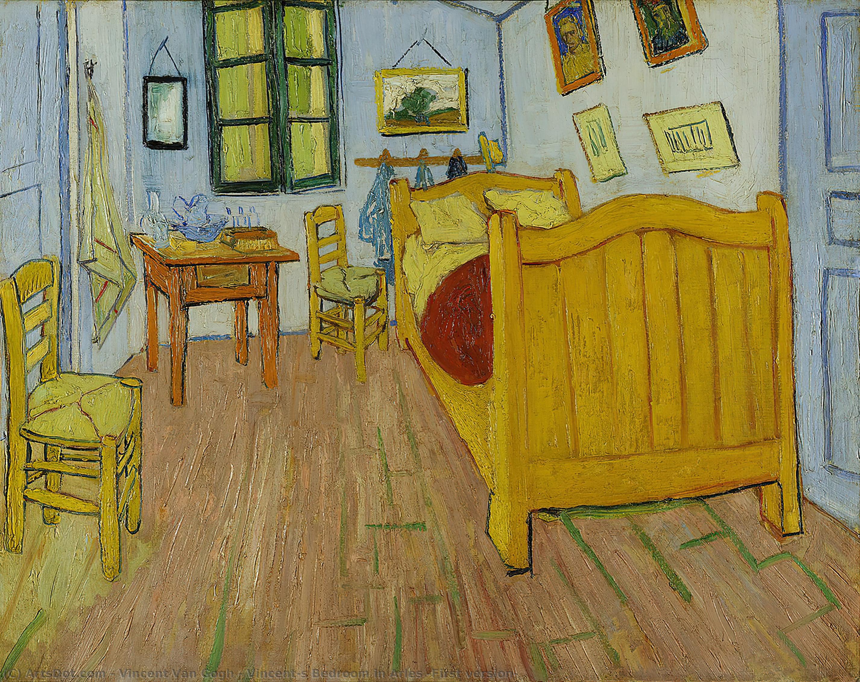 Wikioo.org - The Encyclopedia of Fine Arts - Painting, Artwork by Vincent Van Gogh - Vincent's Bedroom in Arles (First version)
