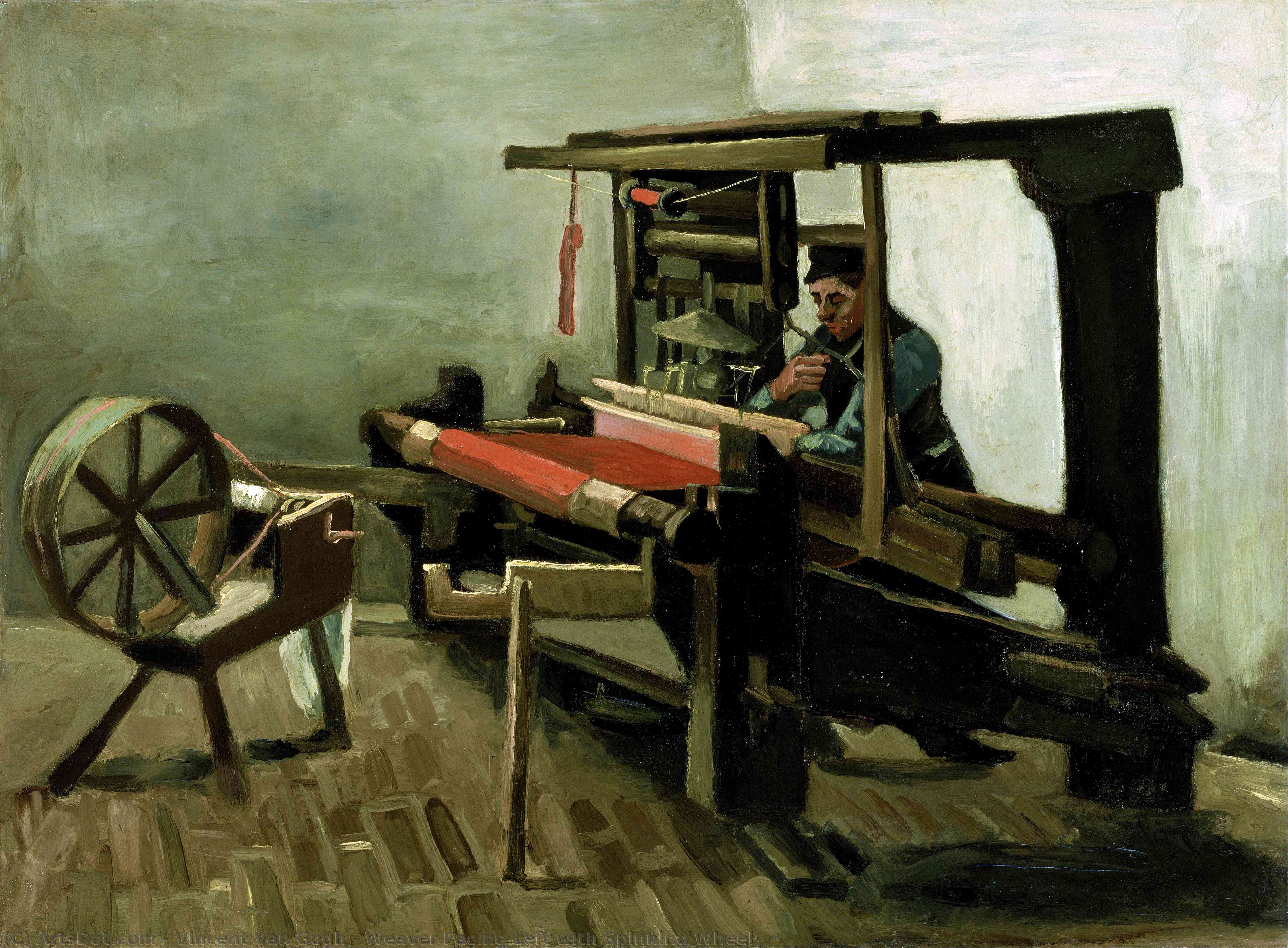 Wikioo.org - Bách khoa toàn thư về mỹ thuật - Vẽ tranh, Tác phẩm nghệ thuật Vincent Van Gogh - Weaver Facing Left with Spinning Wheel