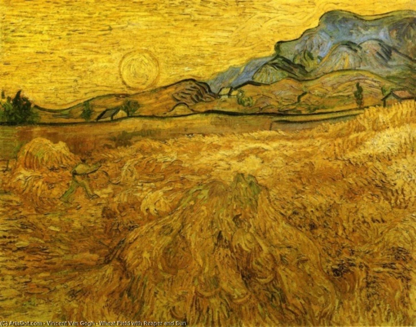 Wikioo.org - The Encyclopedia of Fine Arts - Painting, Artwork by Vincent Van Gogh - Wheat Field with Reaper and Sun