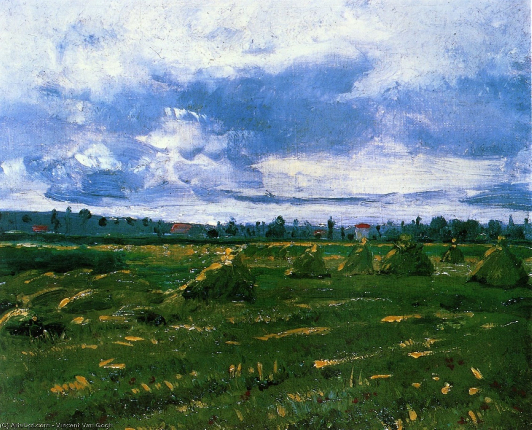 Wikioo.org - The Encyclopedia of Fine Arts - Painting, Artwork by Vincent Van Gogh - Wheat Fields with Stacks