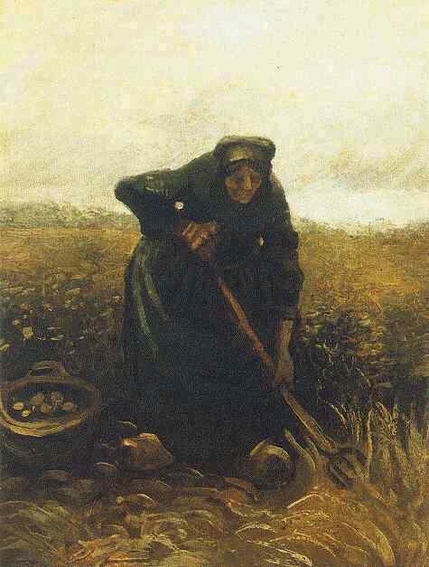WikiOO.org - Enciklopedija likovnih umjetnosti - Slikarstvo, umjetnička djela Vincent Van Gogh - Woman Lifting Potatoes