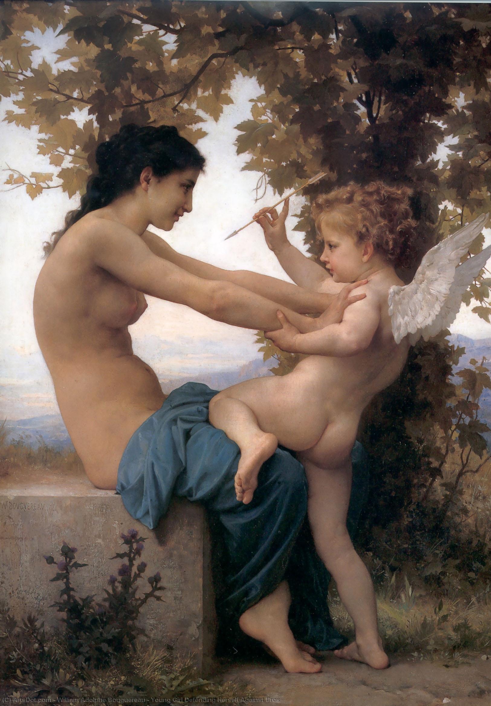 Wikioo.org - The Encyclopedia of Fine Arts - Painting, Artwork by William Adolphe Bouguereau - Young Girl Defending Herself Against Eros