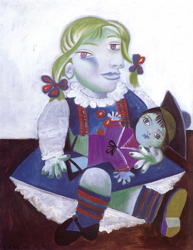 Wikoo.org - موسوعة الفنون الجميلة - اللوحة، العمل الفني Pablo Picasso - Maia with a Doll