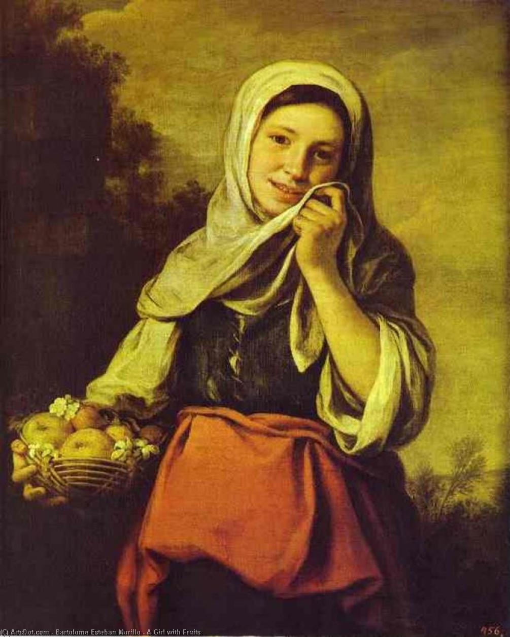 Wikioo.org - The Encyclopedia of Fine Arts - Painting, Artwork by Bartolome Esteban Murillo - A Girl with Fruits