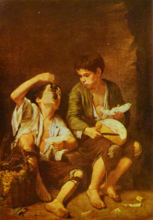Wikioo.org - The Encyclopedia of Fine Arts - Painting, Artwork by Bartolome Esteban Murillo - Grape and Melon Eaters