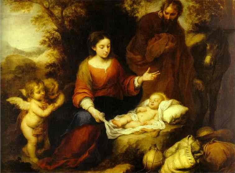 Wikioo.org - The Encyclopedia of Fine Arts - Painting, Artwork by Bartolome Esteban Murillo - Rest on the Flight into Egypt