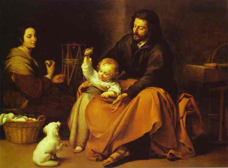 Wikioo.org - The Encyclopedia of Fine Arts - Painting, Artwork by Bartolome Esteban Murillo - The Holy Family with a Little Bird