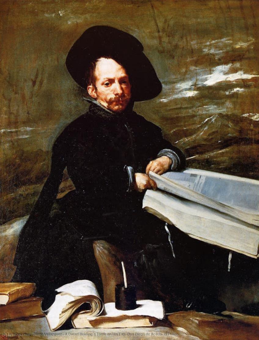 Wikioo.org - The Encyclopedia of Fine Arts - Painting, Artwork by Diego Velazquez - A Dwarf Holding a Tome on His Lap (Don Diego de Acedo, el Primo)