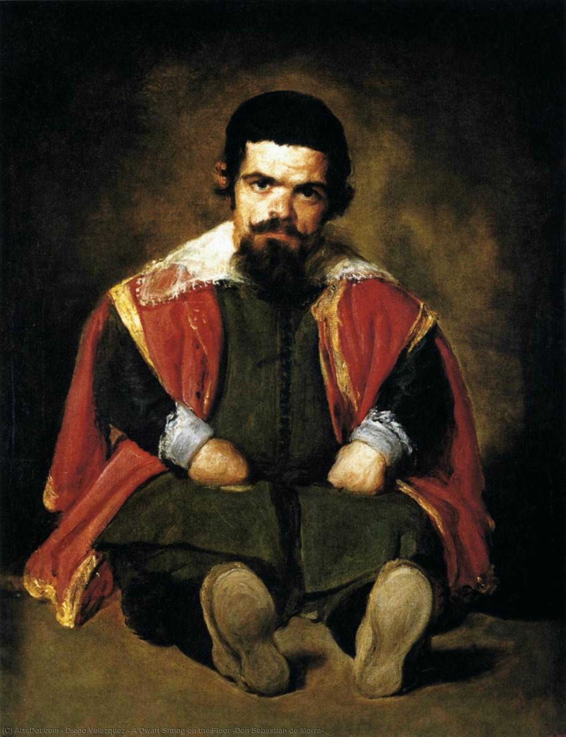 Wikioo.org – La Enciclopedia de las Bellas Artes - Pintura, Obras de arte de Diego Velazquez - un enano sentado en el piso ( don sebastian de morra )