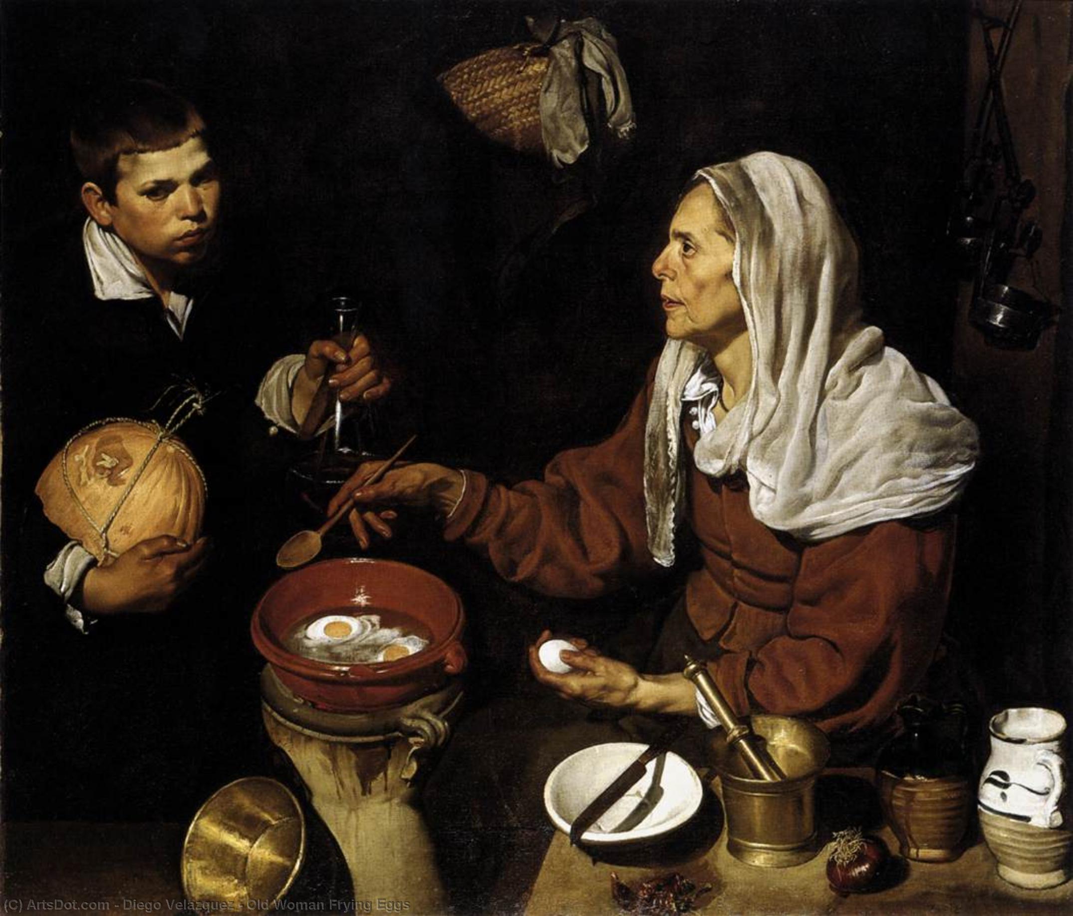 Wikoo.org - موسوعة الفنون الجميلة - اللوحة، العمل الفني Diego Velazquez - Old Woman Frying Eggs