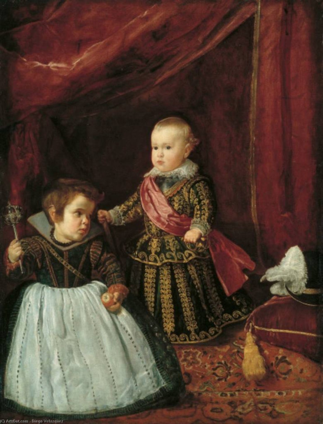 Wikioo.org - The Encyclopedia of Fine Arts - Painting, Artwork by Diego Velazquez - Prince Baltasar Carlos with a Dwarf