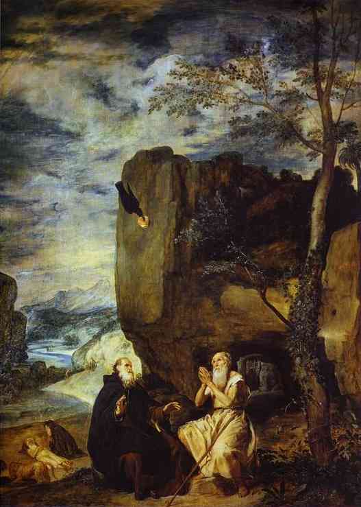 WikiOO.org - Encyclopedia of Fine Arts - Maalaus, taideteos Diego Velazquez - St. Anthony Abbot and St. Paul the Hermit