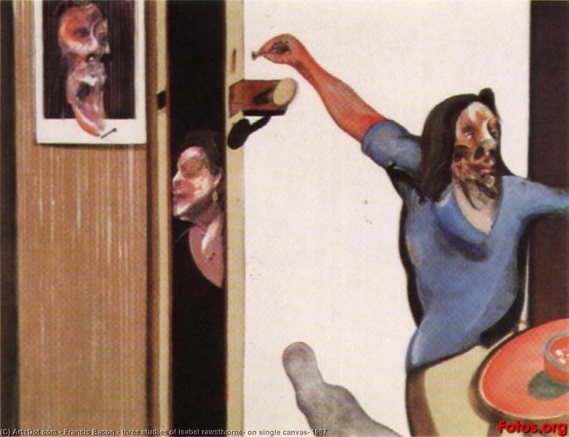 Wikoo.org - موسوعة الفنون الجميلة - اللوحة، العمل الفني Francis Bacon - three studies of isabel rawsthorne, on single canvas, 1967