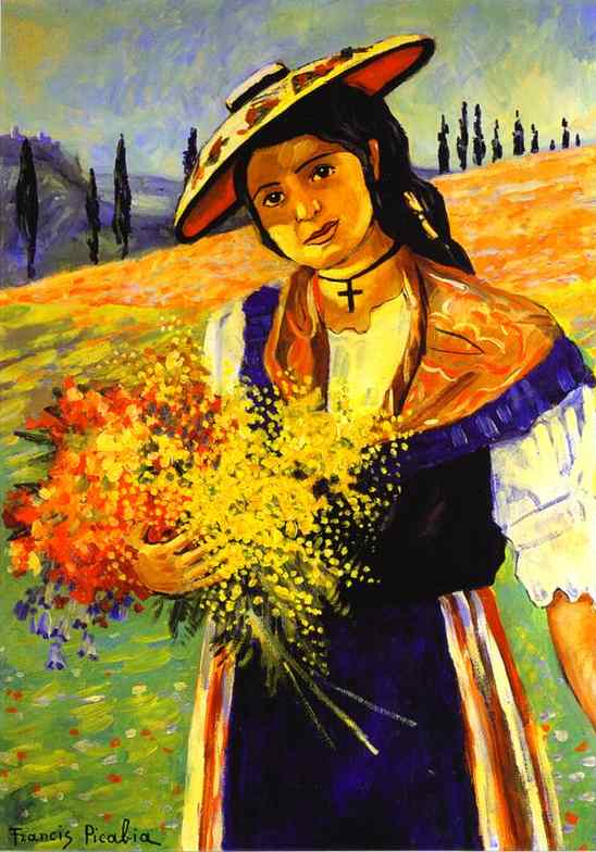 Wikoo.org - موسوعة الفنون الجميلة - اللوحة، العمل الفني Francis Picabia - Young Girl with Flowers (Jeune fille aux fleurs)