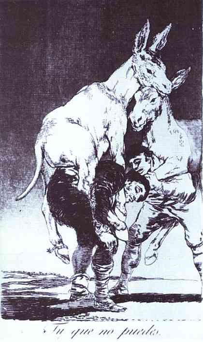 Wikioo.org - The Encyclopedia of Fine Arts - Painting, Artwork by Francisco De Goya - Capricho 42 Tu que no puedes (You, Who Cannot Do It)