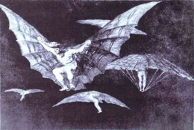 Wikioo.org - The Encyclopedia of Fine Arts - Painting, Artwork by Francisco De Goya - Disparate 13 Modo de volar (A Way to Fly)