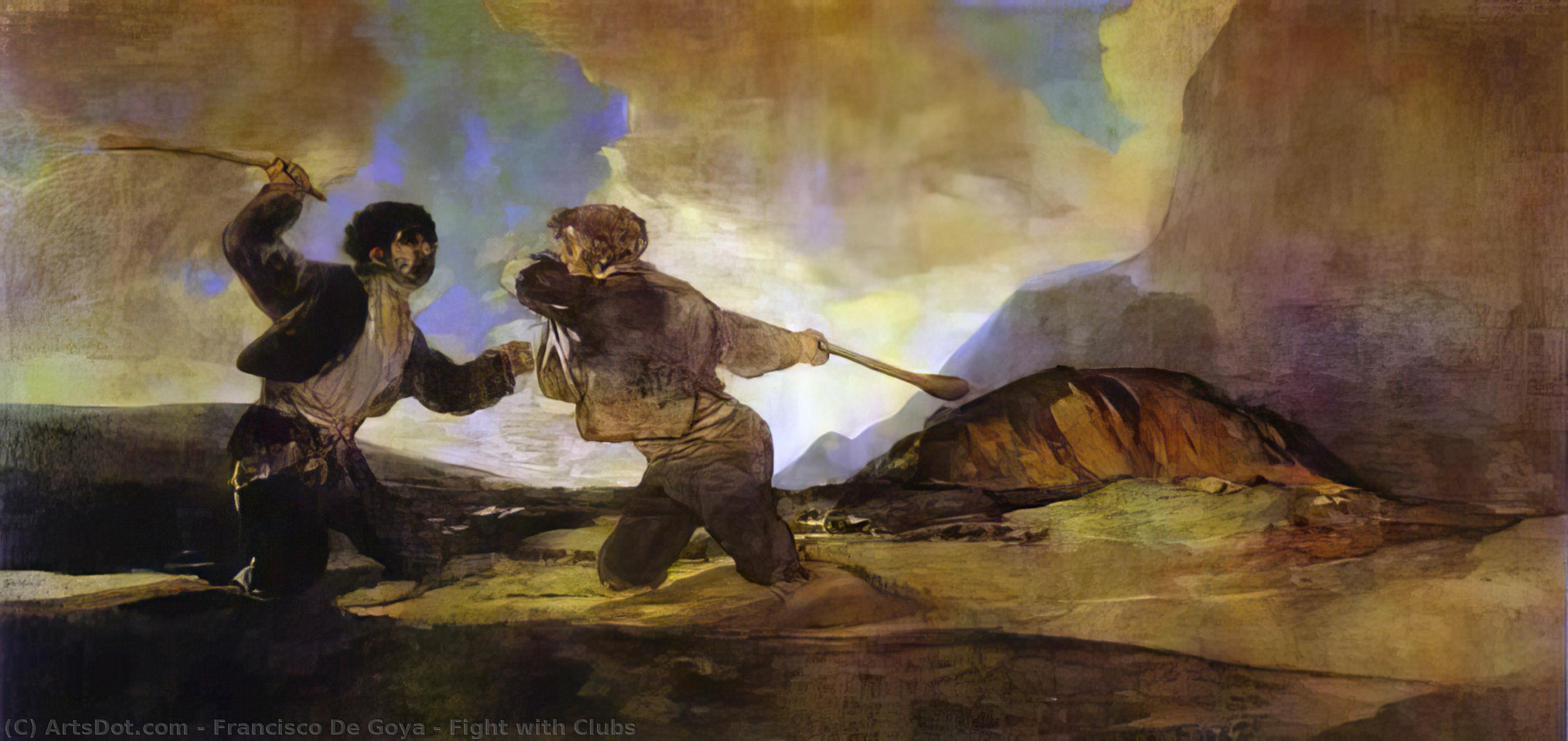 Wikioo.org – La Enciclopedia de las Bellas Artes - Pintura, Obras de arte de Francisco De Goya - pelea con los clubes