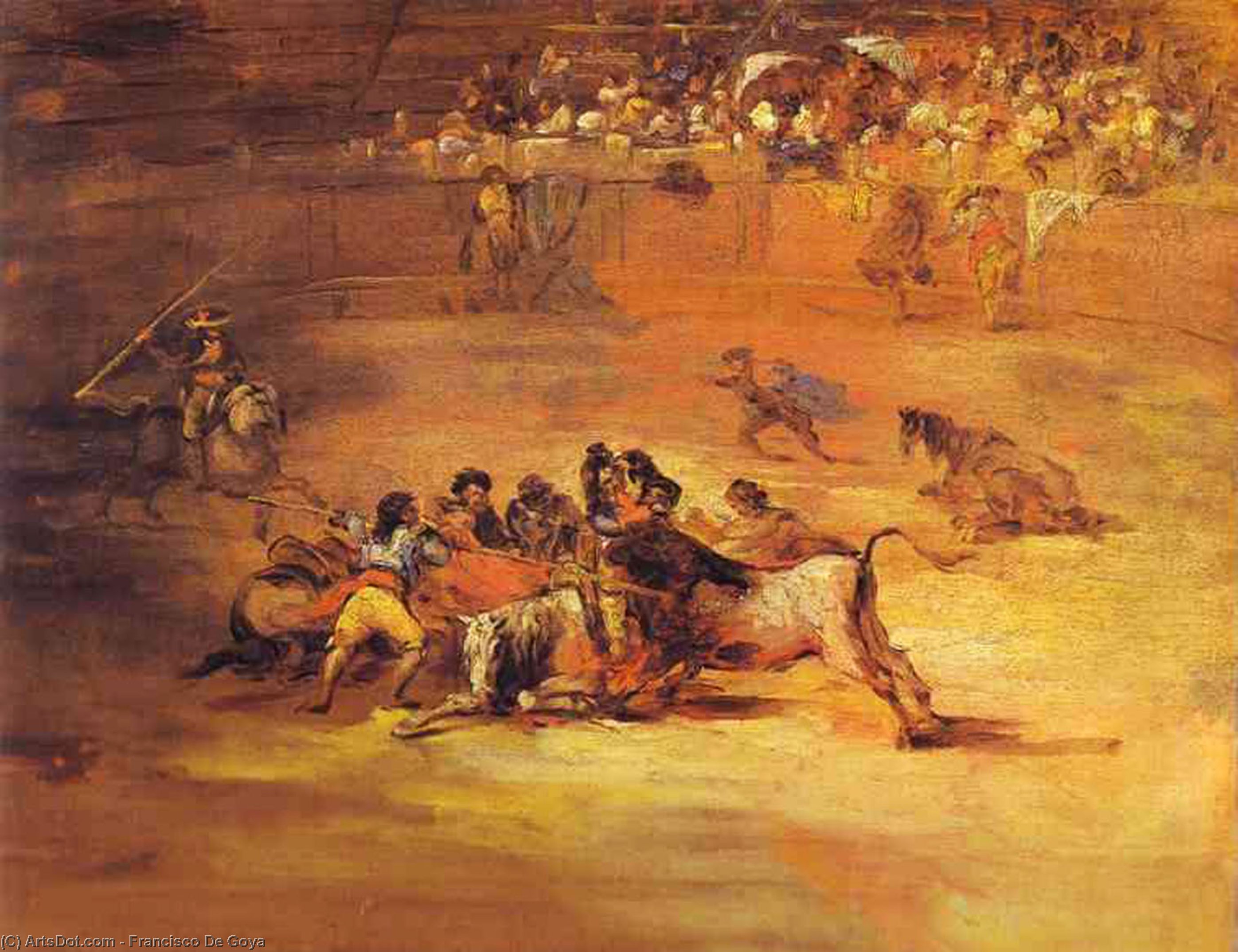 Wikoo.org - موسوعة الفنون الجميلة - اللوحة، العمل الفني Francisco De Goya - Scene of Bullfight