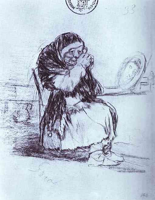 WikiOO.org - 百科事典 - 絵画、アートワーク Francisco De Goya - ザー 高齢女性 と一緒に a ミラー