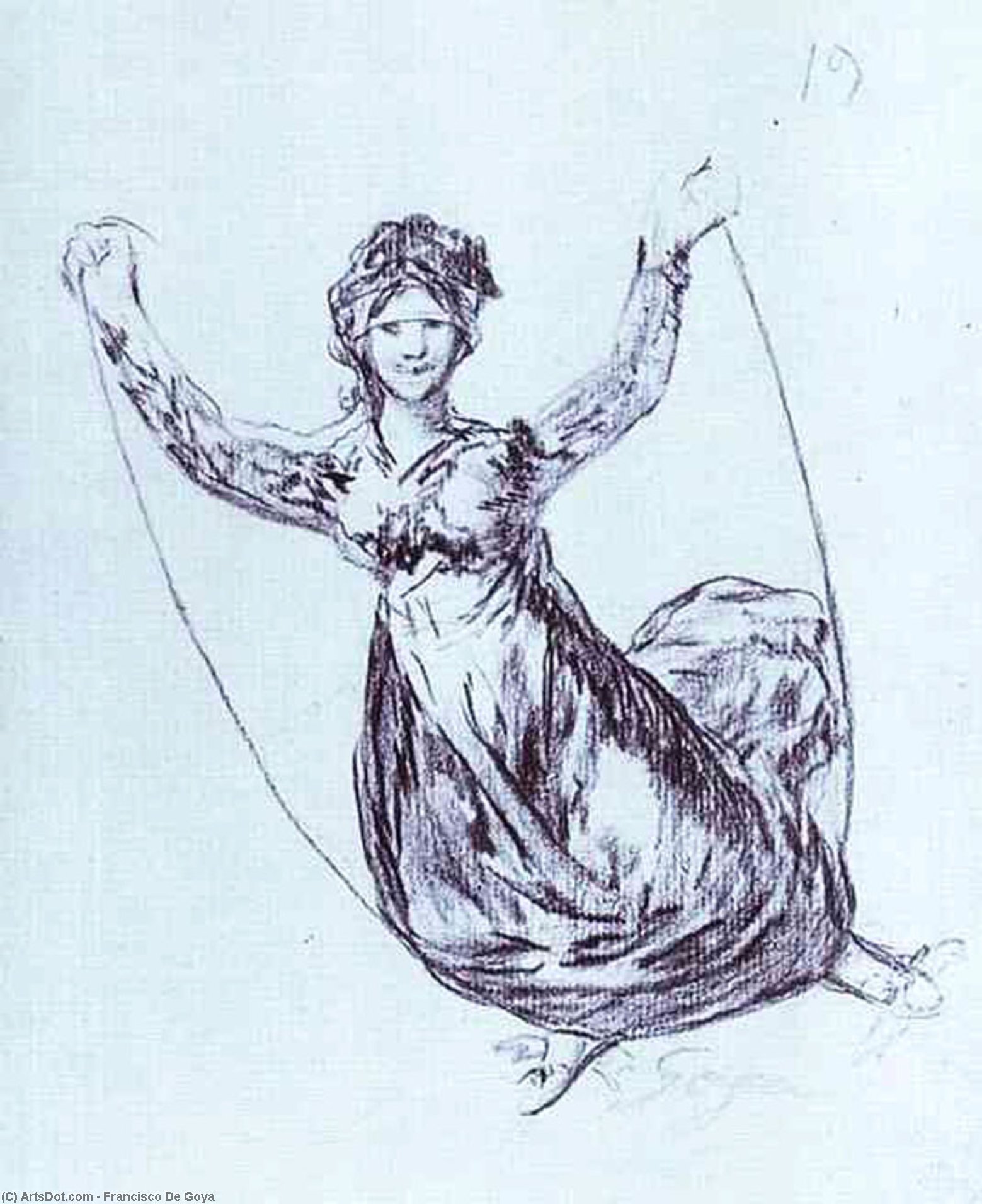 Wikoo.org - موسوعة الفنون الجميلة - اللوحة، العمل الفني Francisco De Goya - Young Witch Flying with a Rope