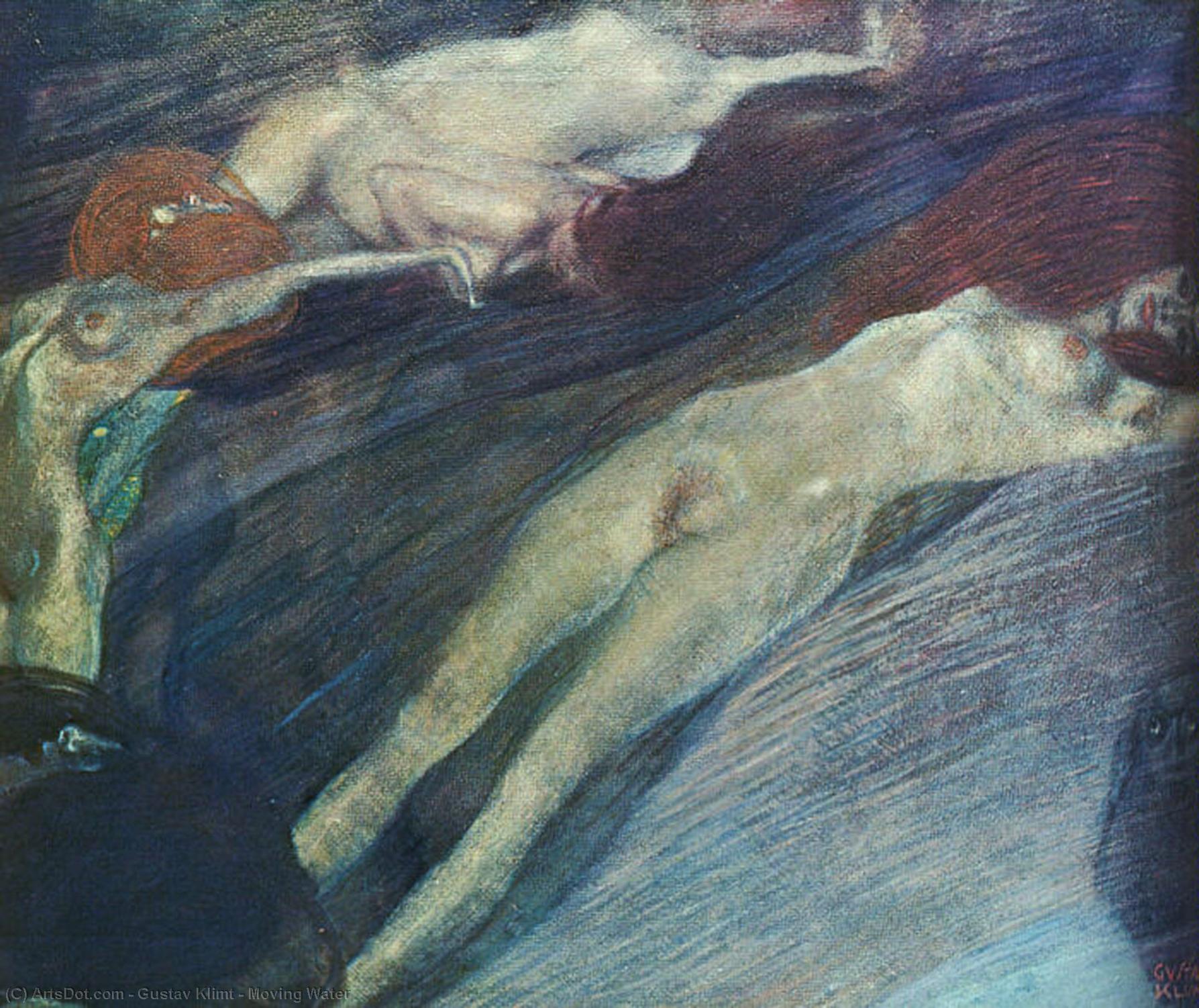 Wikoo.org - موسوعة الفنون الجميلة - اللوحة، العمل الفني Gustav Klimt - Moving Water