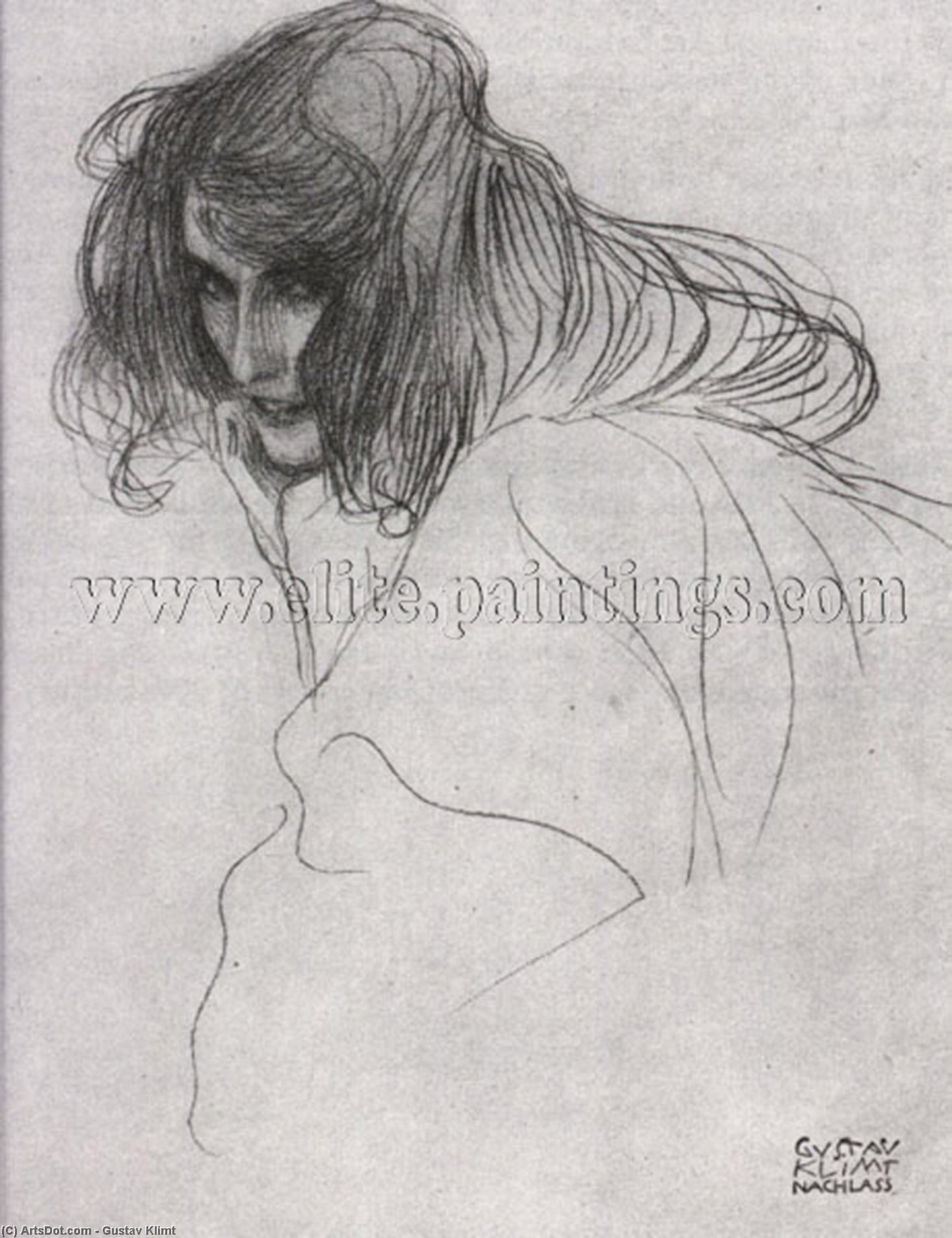 Wikioo.org – La Enciclopedia de las Bellas Artes - Pintura, Obras de arte de Gustav Klimt - Estudiar para 'Lewdness' desde el Beethoven Friso
