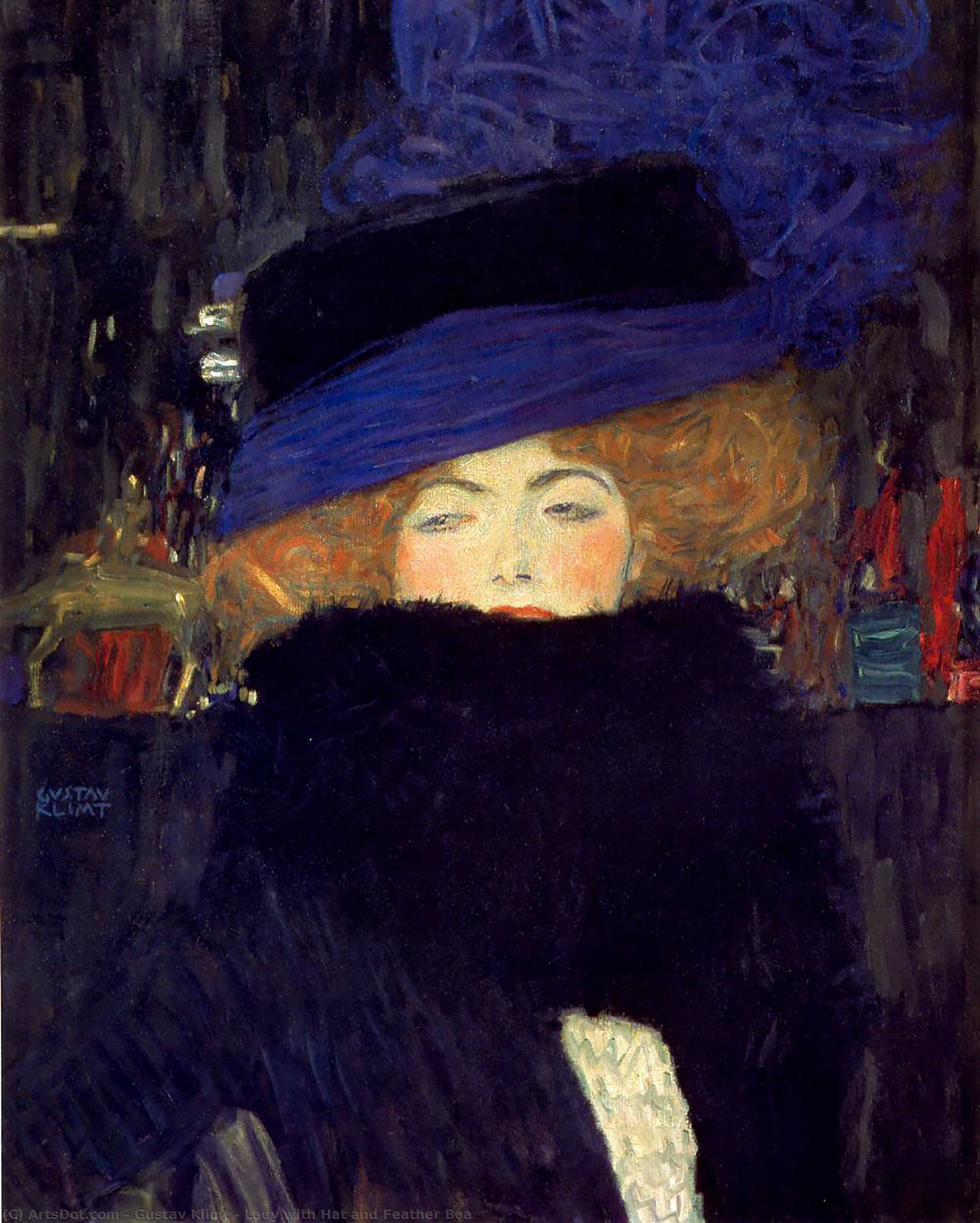 WikiOO.org - 百科事典 - 絵画、アートワーク Gustav Klimt - 帽子と羽毛製の襟巻の女性