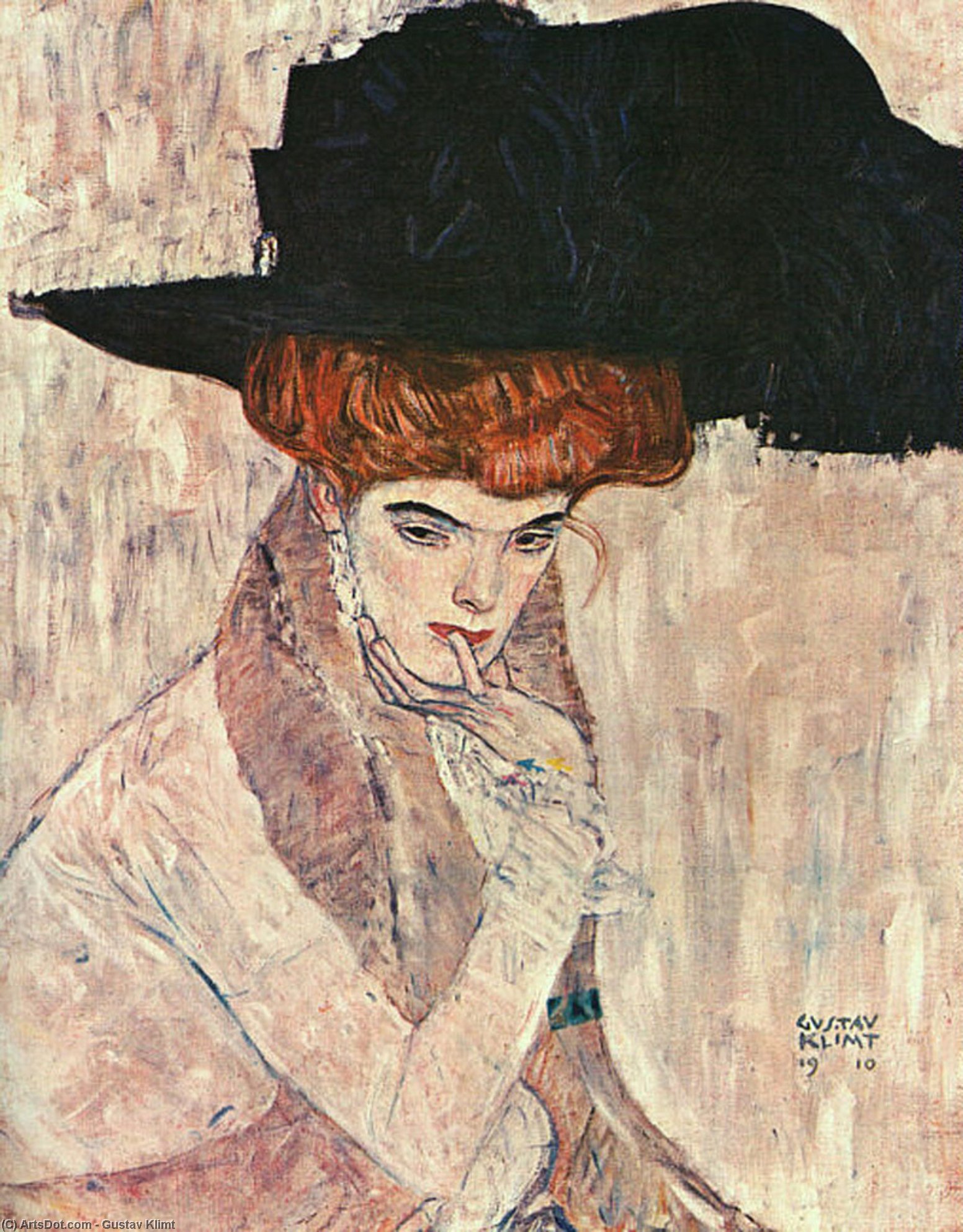 WikiOO.org – 美術百科全書 - 繪畫，作品 Gustav Klimt - 黑羽 帽子 ( 夫人 一个 羽 帽子 ) , 的