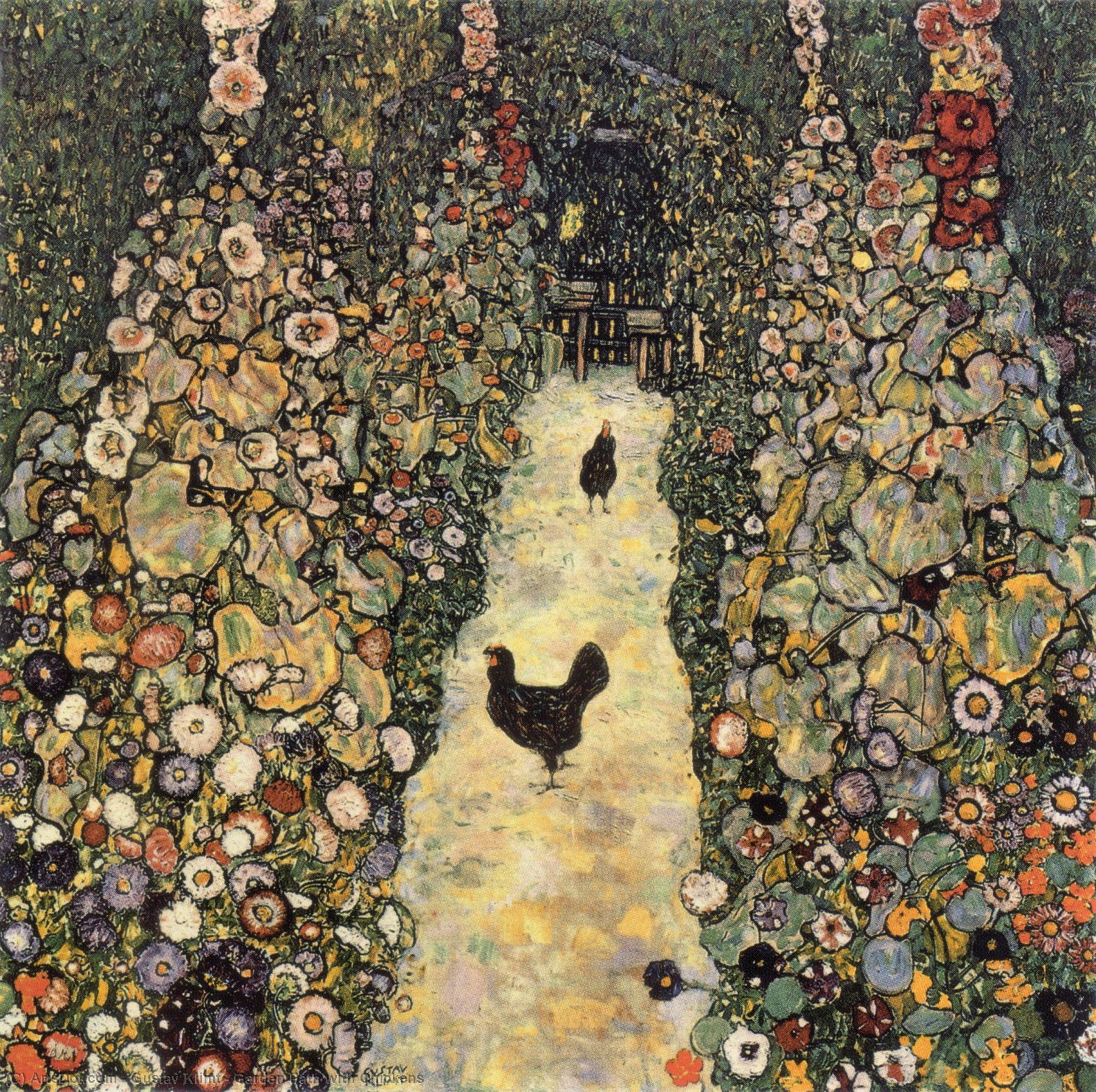 Wikoo.org - موسوعة الفنون الجميلة - اللوحة، العمل الفني Gustav Klimt - Garden Path with Chickens