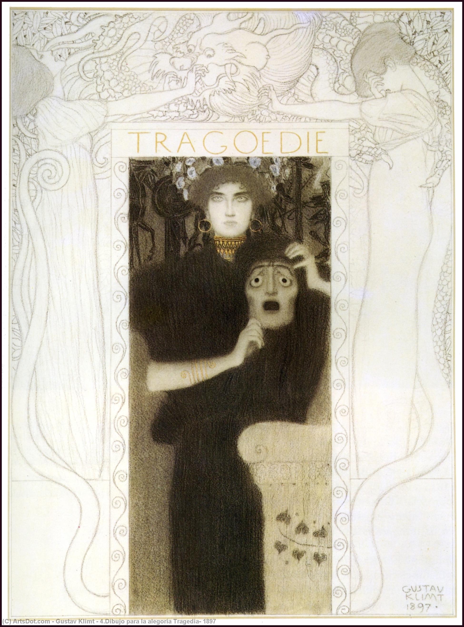 Wikoo.org - موسوعة الفنون الجميلة - اللوحة، العمل الفني Gustav Klimt - 4.Dibujo para la alegoría Tragedia, 1897