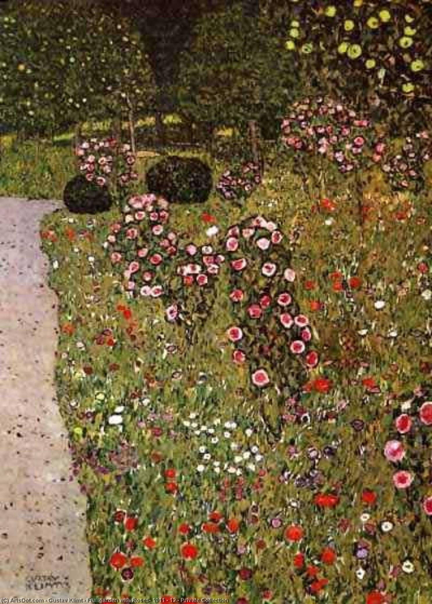 Wikoo.org - موسوعة الفنون الجميلة - اللوحة، العمل الفني Gustav Klimt - Fruitgarden with Roses, 1911 - 12 - Private Collection