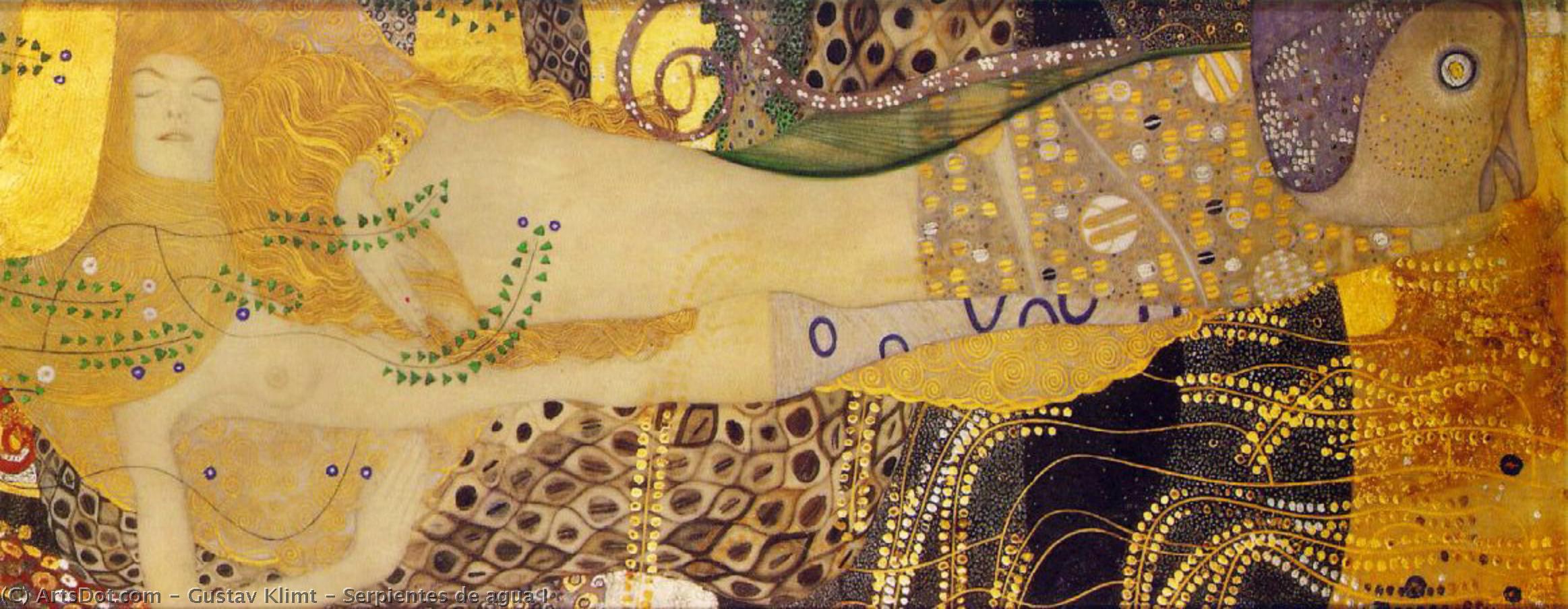 WikiOO.org - Encyclopedia of Fine Arts - Maľba, Artwork Gustav Klimt - Serpientes de agua I