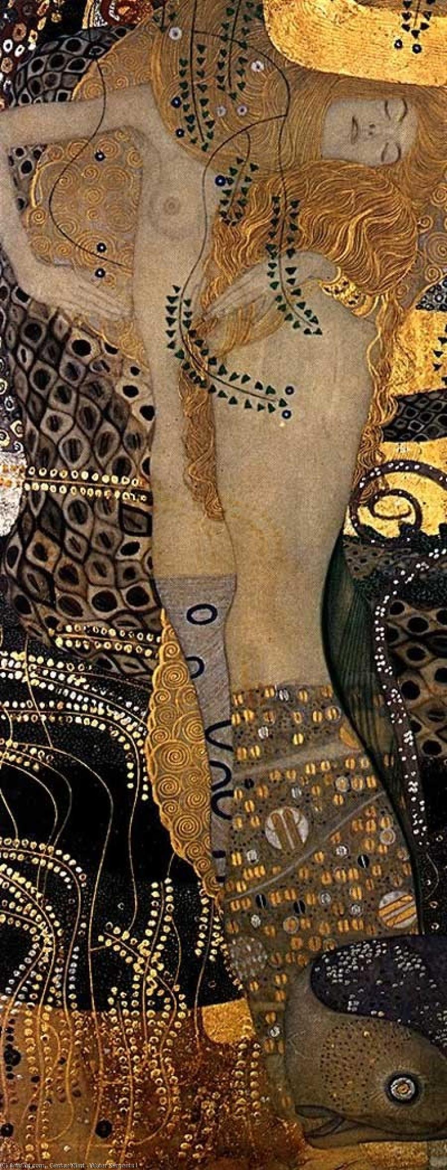 WikiOO.org - Encyclopedia of Fine Arts - Maleri, Artwork Gustav Klimt - Water Serpents I