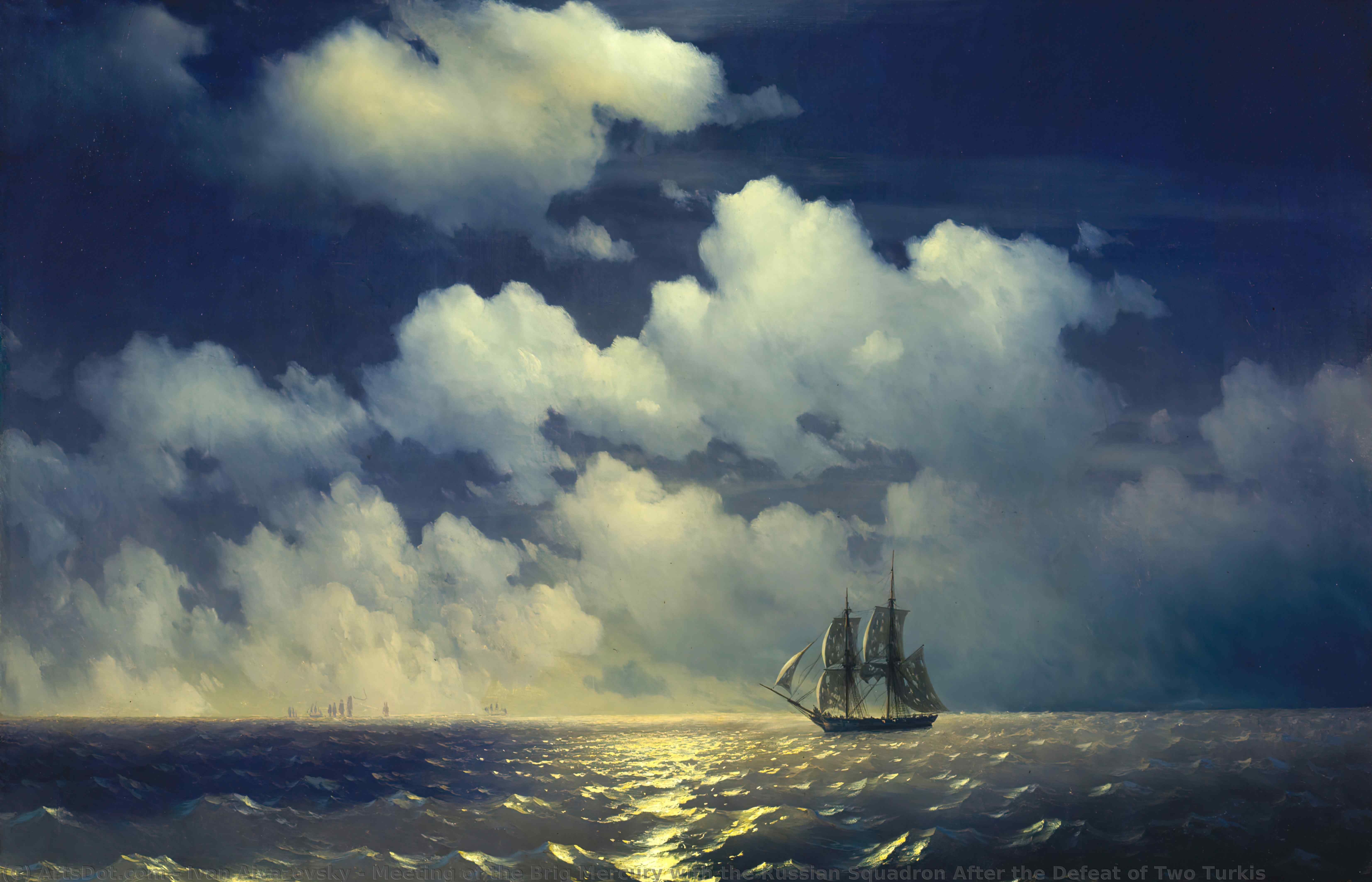 WikiOO.org - Encyclopedia of Fine Arts - Maľba, Artwork Ivan Aivazovsky - Meeting of the Brig Mercury with the Russian Squadron After the Defeat of Two Turkis