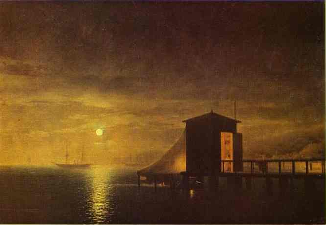 Wikioo.org - The Encyclopedia of Fine Arts - Painting, Artwork by Ivan Aivazovsky - Moonlit Night. A Bathing Hut in Feodosia