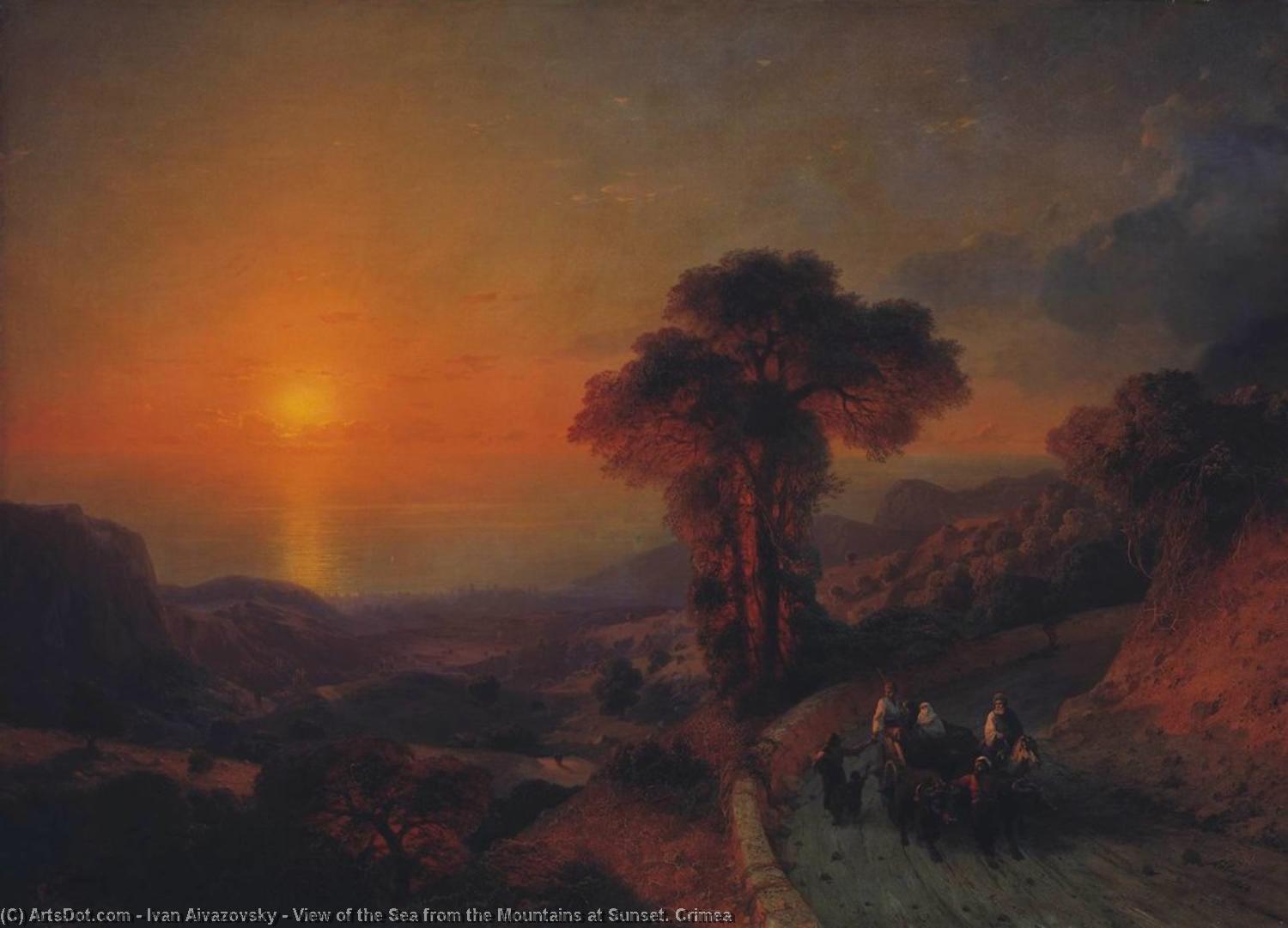 Wikoo.org - موسوعة الفنون الجميلة - اللوحة، العمل الفني Ivan Aivazovsky - View of the Sea from the Mountains at Sunset. Crimea