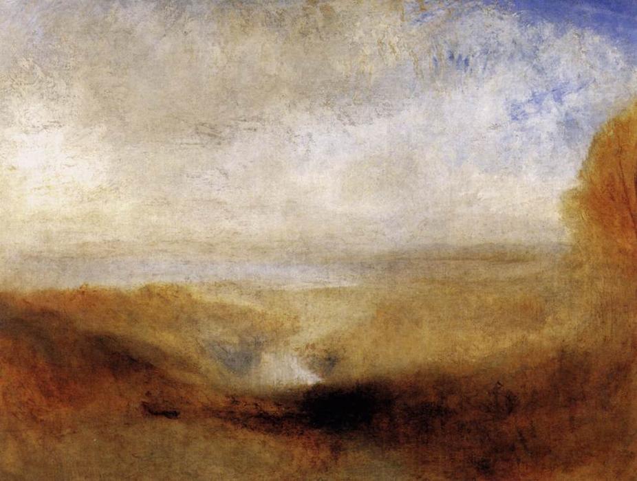 Wikioo.org - สารานุกรมวิจิตรศิลป์ - จิตรกรรม William Turner - Landscape with a River and a Bay in the Background