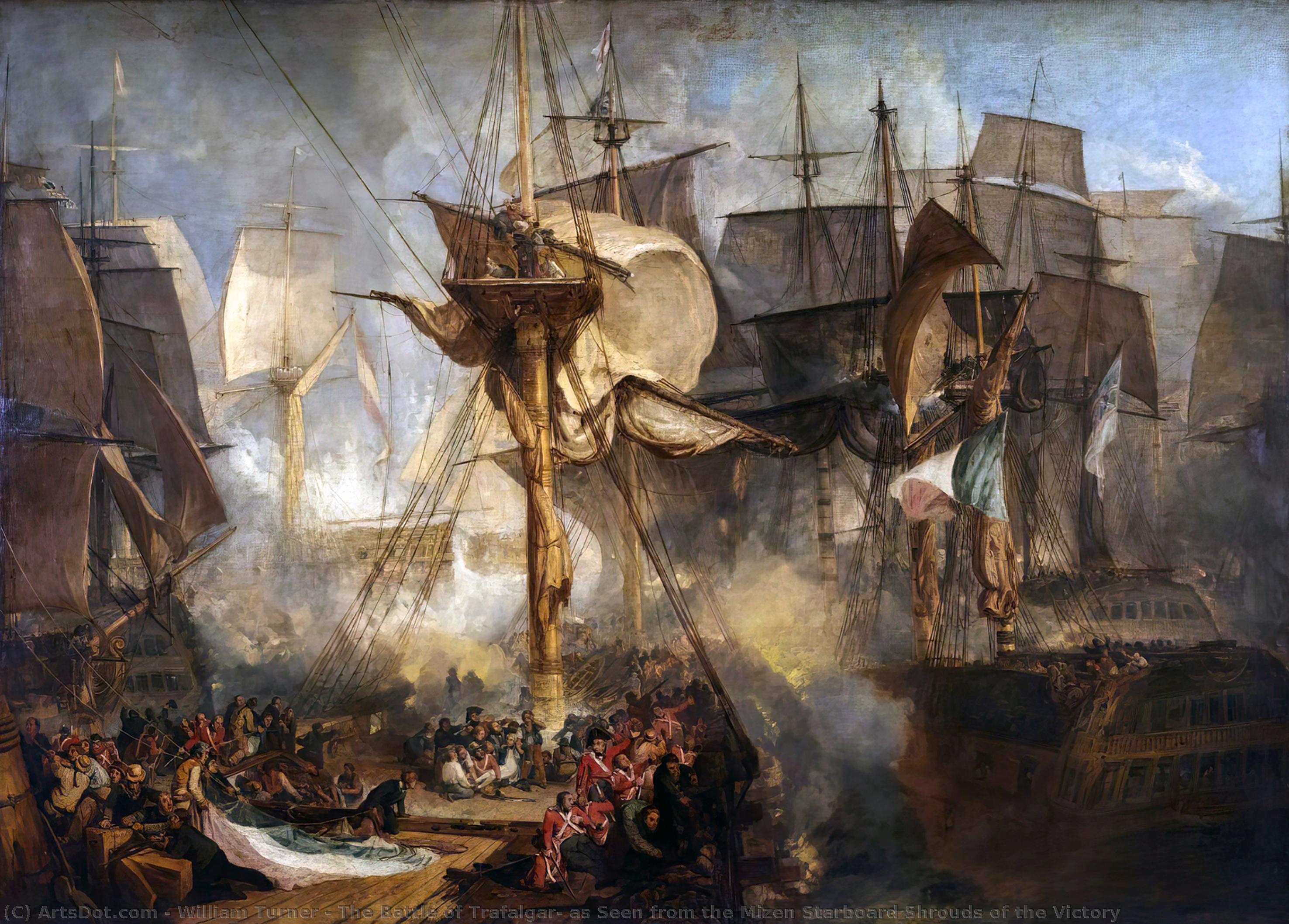 WikiOO.org - 百科事典 - 絵画、アートワーク William Turner - 勝利の後檣の右舷シュラウドから見たトラファルガー海戦、