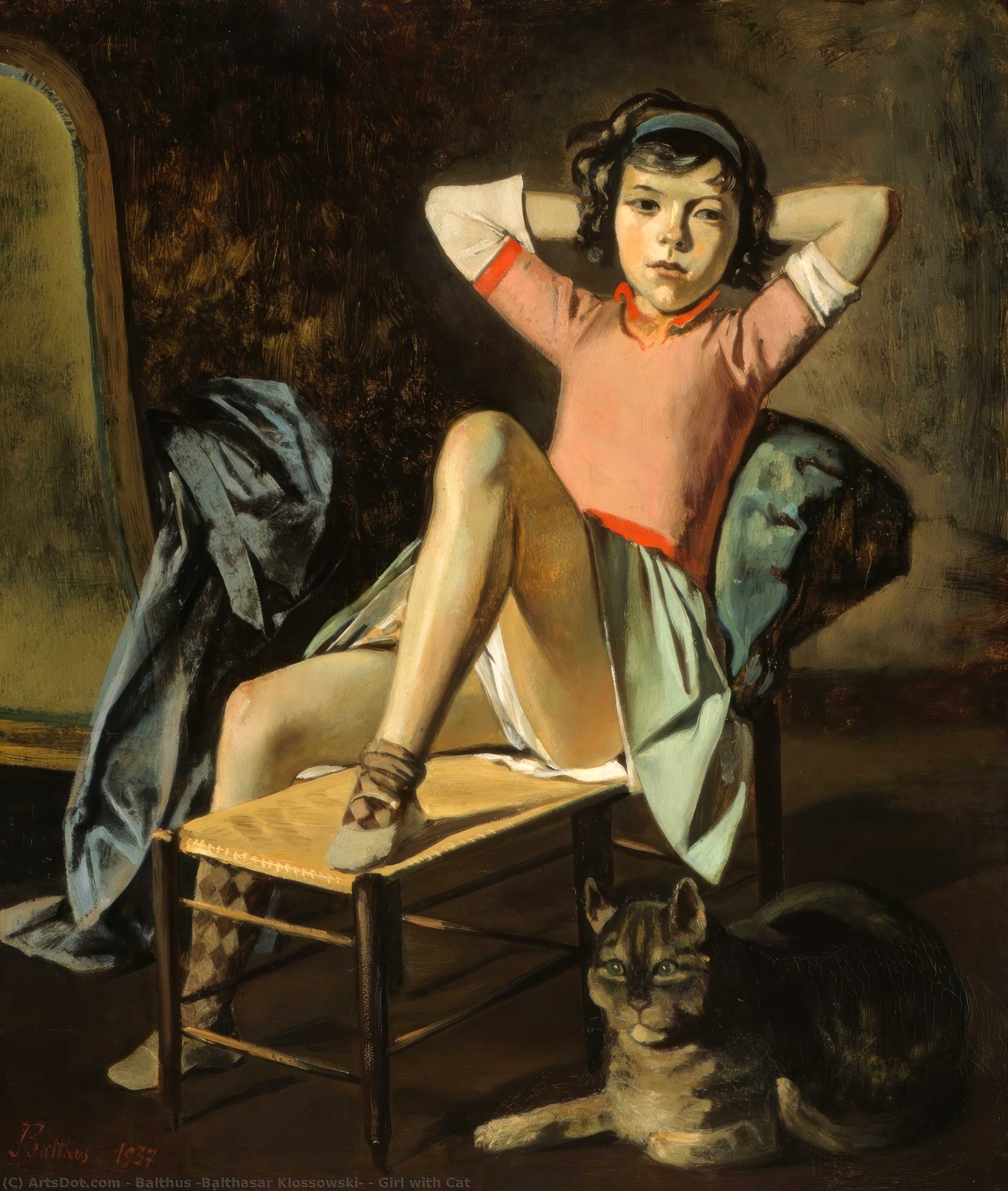 Wikoo.org - موسوعة الفنون الجميلة - اللوحة، العمل الفني Balthus (Balthasar Klossowski) - Girl with Cat