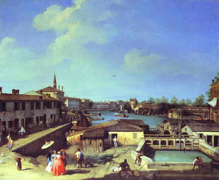 Wikoo.org - موسوعة الفنون الجميلة - اللوحة، العمل الفني Giovanni Antonio Canal (Canaletto) - Dolo on the Brenta