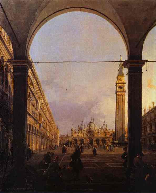 Wikioo.org - สารานุกรมวิจิตรศิลป์ - จิตรกรรม Giovanni Antonio Canal (Canaletto) - Piazza San Marco - Looking East from the North-West Corner