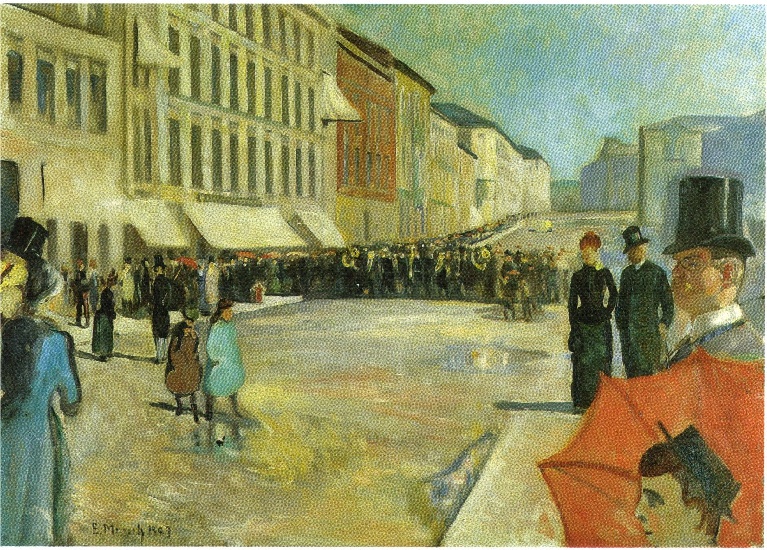WikiOO.org - Encyclopedia of Fine Arts - Festés, Grafika Edvard Munch - Military music on Karl Johan Gate-