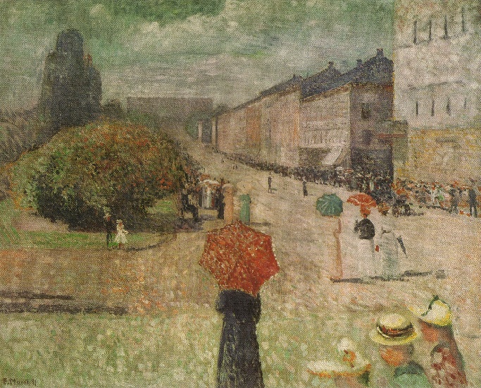 Wikioo.org - The Encyclopedia of Fine Arts - Painting, Artwork by Edvard Munch - Spring day street Karl Johan in Oslo