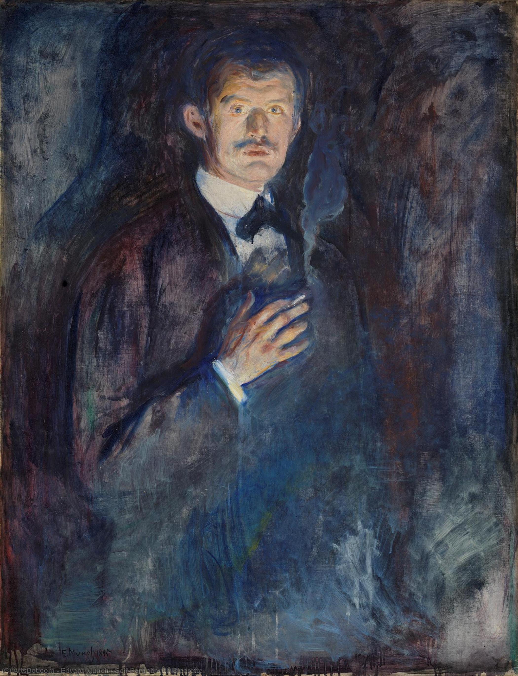 Wikoo.org - موسوعة الفنون الجميلة - اللوحة، العمل الفني Edvard Munch - Self-Portrait with Cigarette