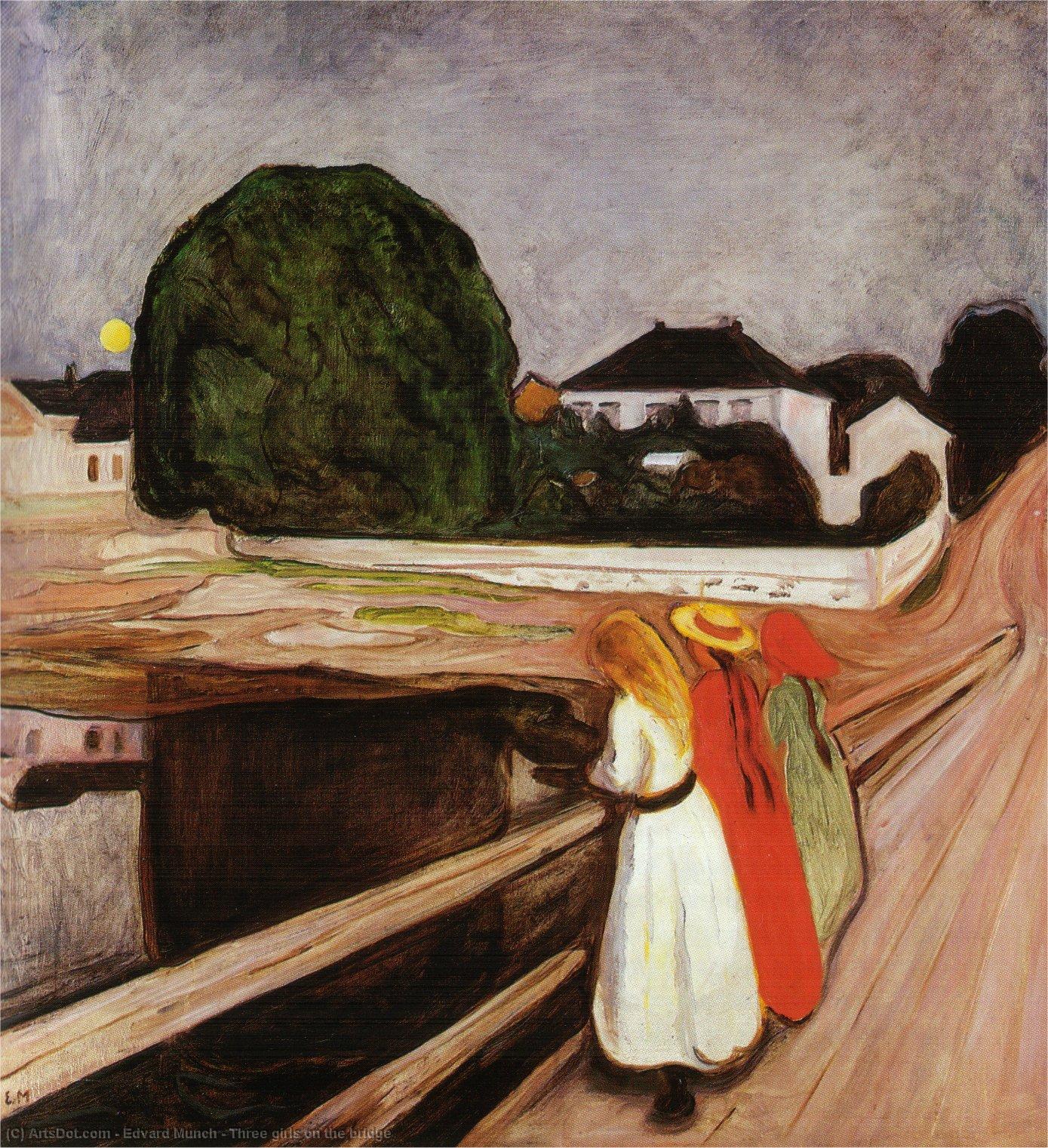 WikiOO.org - Encyclopedia of Fine Arts - Festés, Grafika Edvard Munch - Three girls on the bridge
